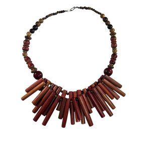 Vintage Handcrafted Tribal-Inspired exotic Wooden Beaded Necklace Hook Clasp